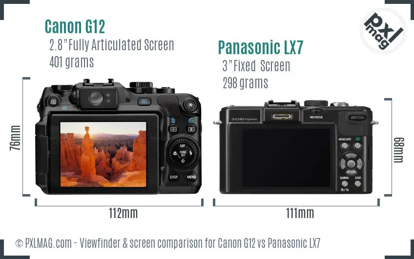 Canon G12 vs Panasonic LX7 Screen and Viewfinder comparison