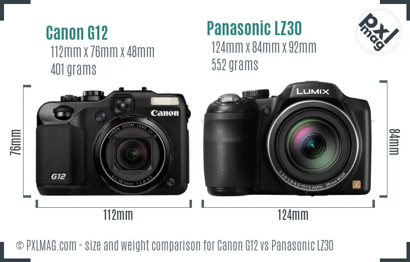 Canon G12 vs Panasonic LZ30 size comparison