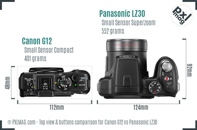 Canon G12 vs Panasonic LZ30 top view buttons comparison