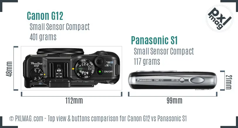 Canon G12 vs Panasonic S1 top view buttons comparison