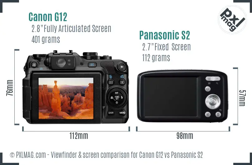 Canon G12 vs Panasonic S2 Screen and Viewfinder comparison