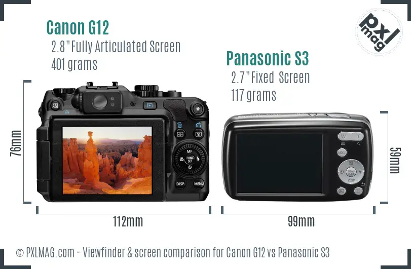 Canon G12 vs Panasonic S3 Screen and Viewfinder comparison