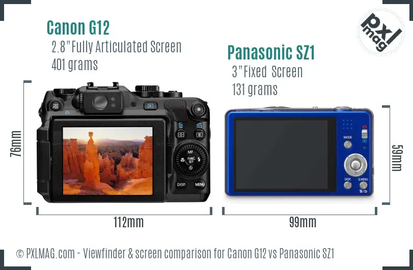 Canon G12 vs Panasonic SZ1 Screen and Viewfinder comparison