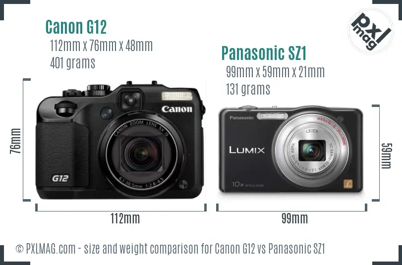Canon G12 vs Panasonic SZ1 size comparison