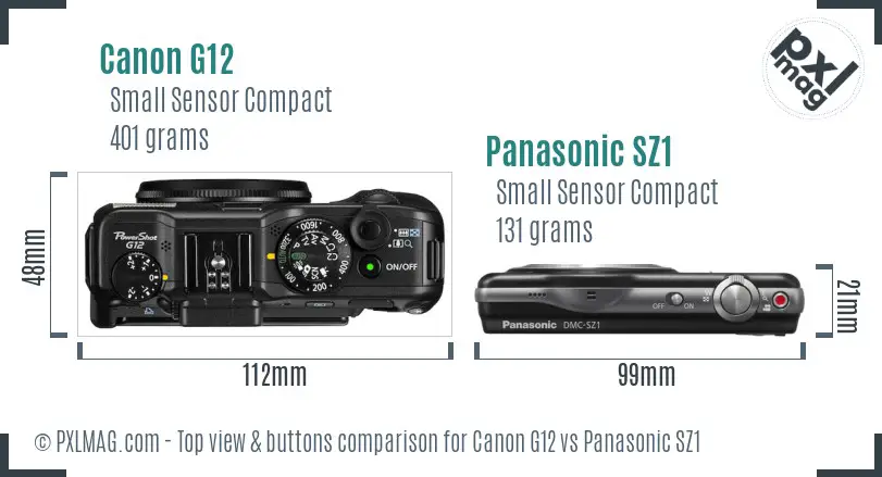 Canon G12 vs Panasonic SZ1 top view buttons comparison