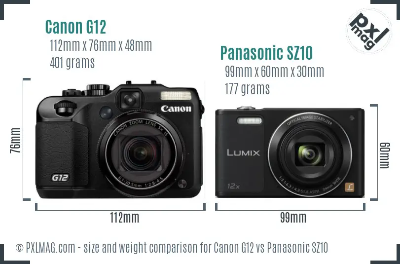 Canon G12 vs Panasonic SZ10 size comparison