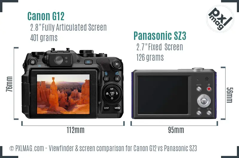Canon G12 vs Panasonic SZ3 Screen and Viewfinder comparison