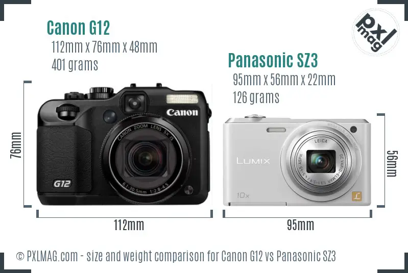 Canon G12 vs Panasonic SZ3 size comparison