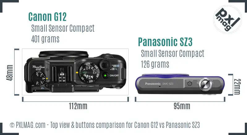 Canon G12 vs Panasonic SZ3 top view buttons comparison