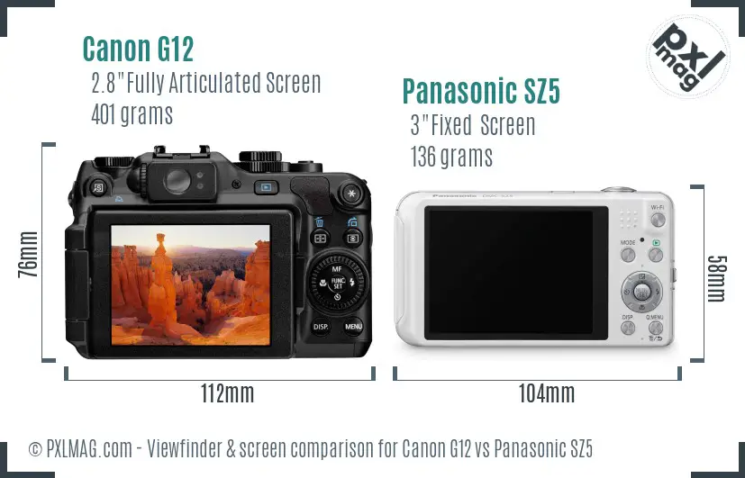 Canon G12 vs Panasonic SZ5 Screen and Viewfinder comparison