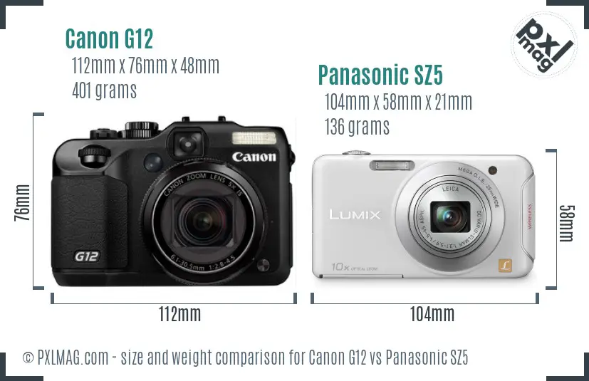 Canon G12 vs Panasonic SZ5 size comparison