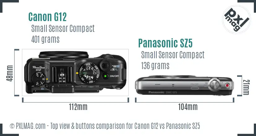 Canon G12 vs Panasonic SZ5 top view buttons comparison