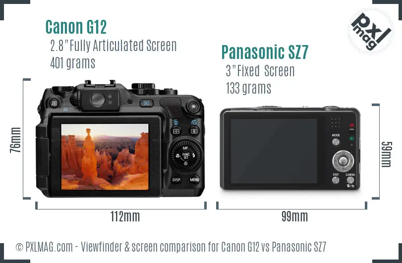 Canon G12 vs Panasonic SZ7 Screen and Viewfinder comparison