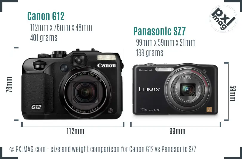 Canon G12 vs Panasonic SZ7 size comparison