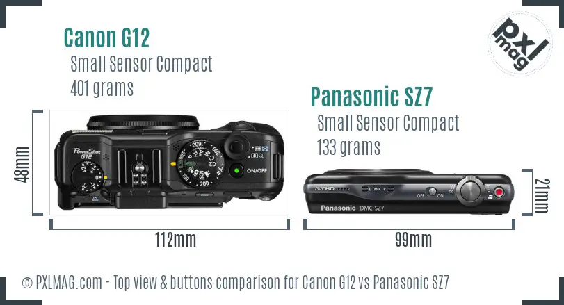 Canon G12 vs Panasonic SZ7 top view buttons comparison