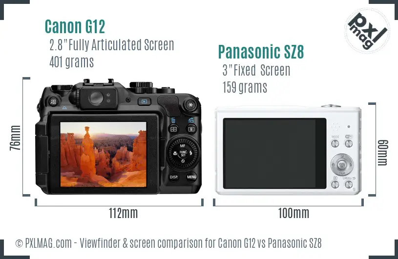 Canon G12 vs Panasonic SZ8 Screen and Viewfinder comparison