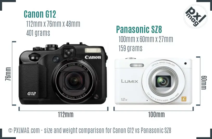 Canon G12 vs Panasonic SZ8 size comparison