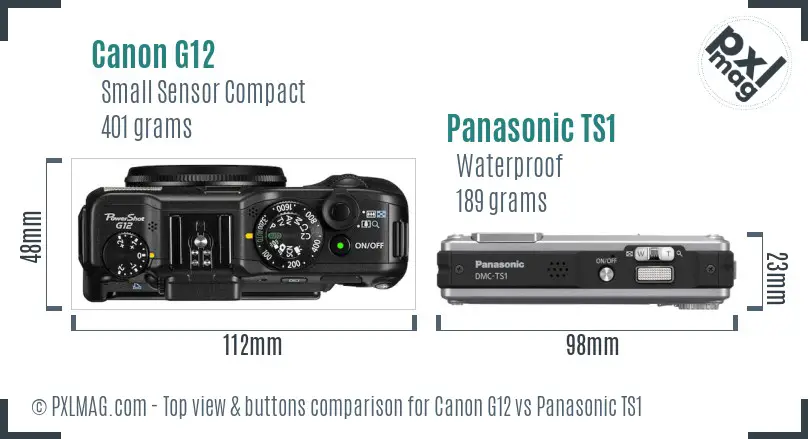 Canon G12 vs Panasonic TS1 top view buttons comparison