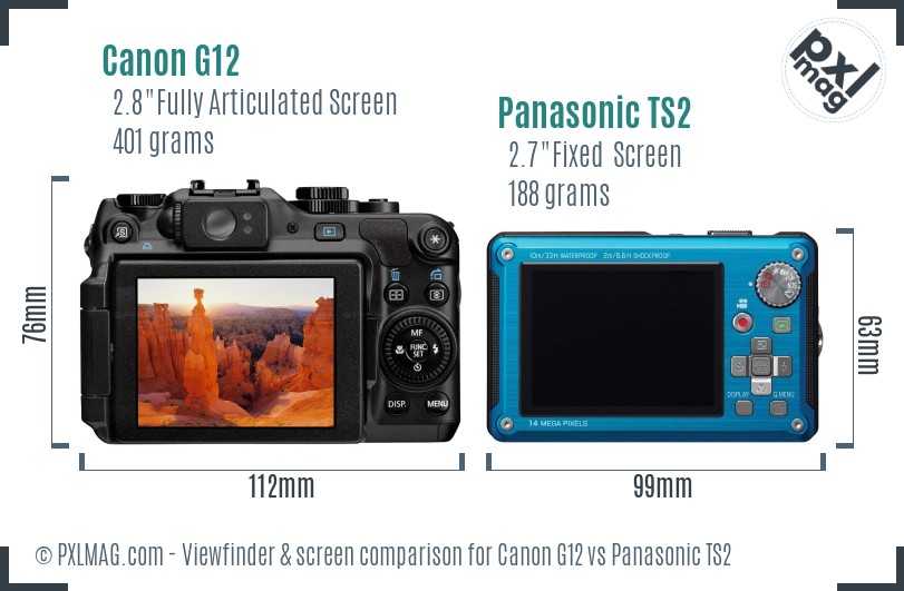 Canon G12 vs Panasonic TS2 Screen and Viewfinder comparison