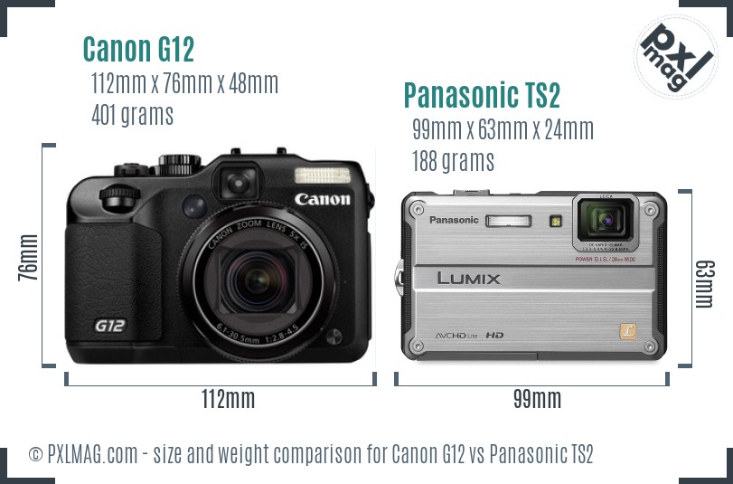 Canon G12 vs Panasonic TS2 size comparison