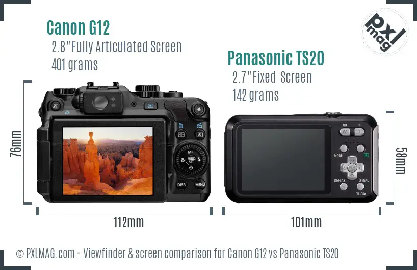 Canon G12 vs Panasonic TS20 Screen and Viewfinder comparison