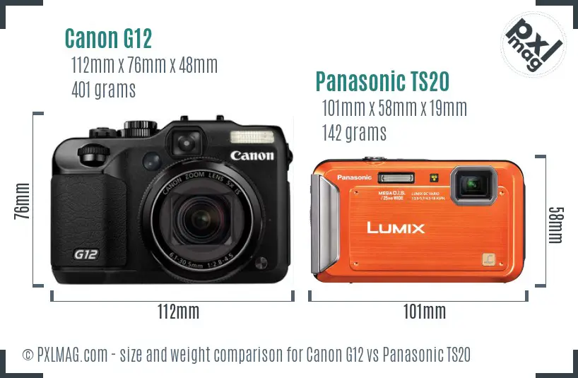 Canon G12 vs Panasonic TS20 size comparison