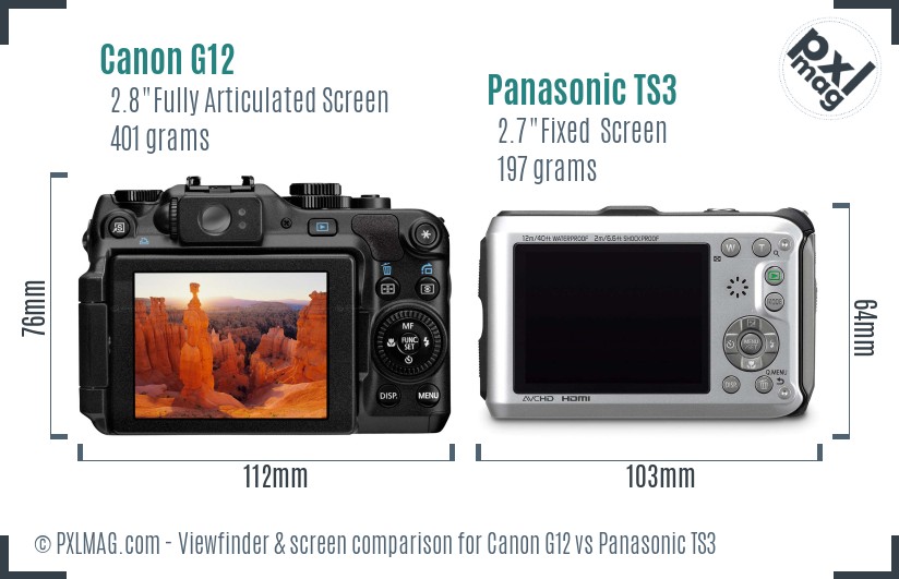 Canon G12 vs Panasonic TS3 Screen and Viewfinder comparison