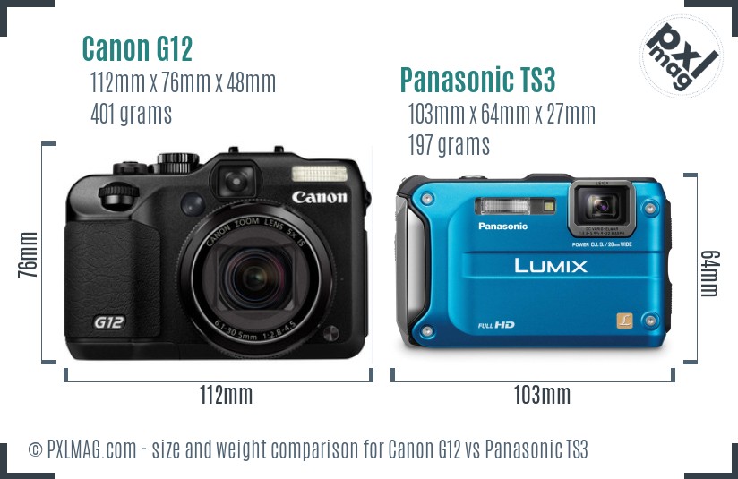 Canon G12 vs Panasonic TS3 size comparison