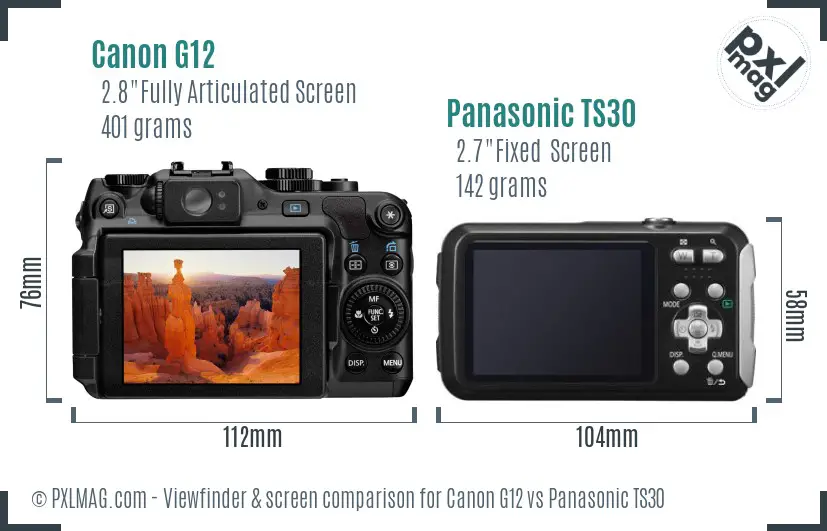 Canon G12 vs Panasonic TS30 Screen and Viewfinder comparison