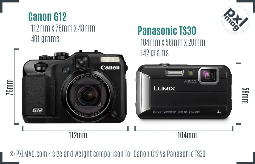 Canon G12 vs Panasonic TS30 size comparison