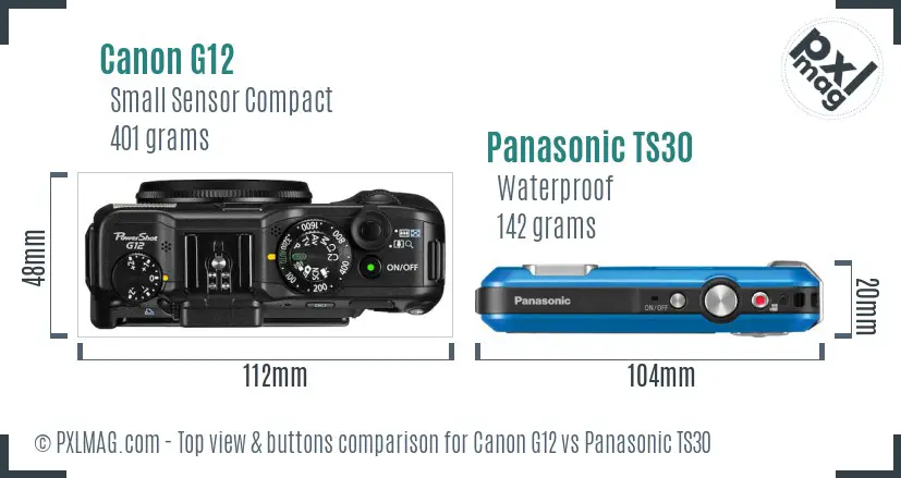 Canon G12 vs Panasonic TS30 top view buttons comparison
