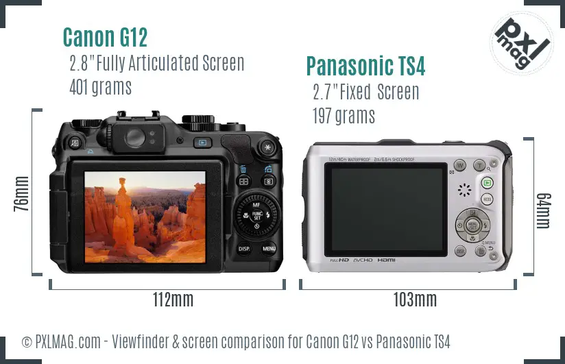 Canon G12 vs Panasonic TS4 Screen and Viewfinder comparison