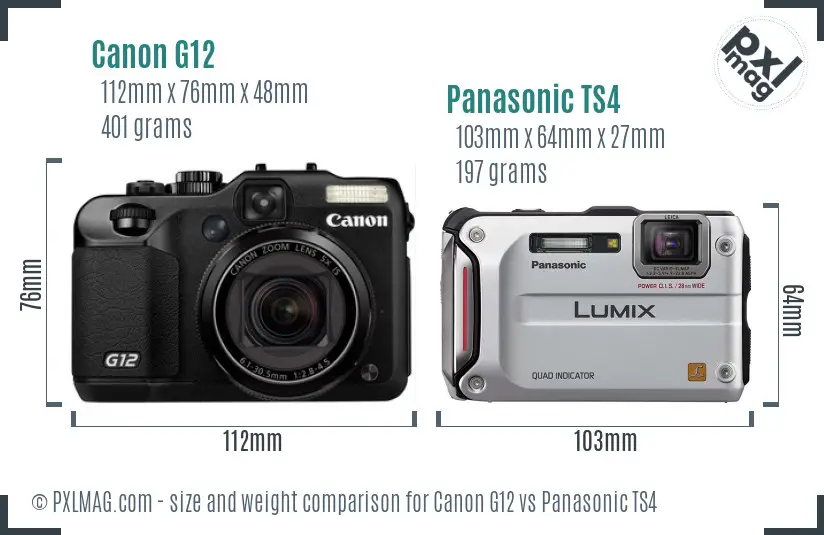 Canon G12 vs Panasonic TS4 size comparison