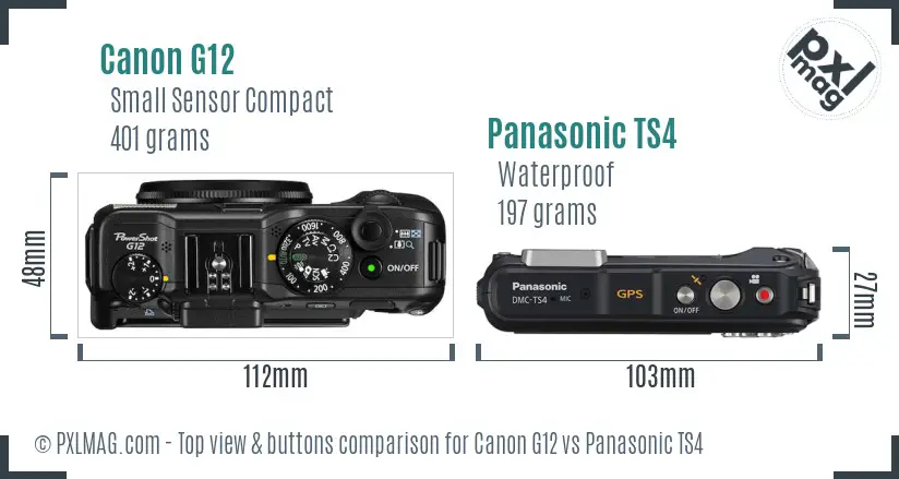 Canon G12 vs Panasonic TS4 top view buttons comparison