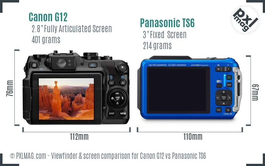 Canon G12 vs Panasonic TS6 Screen and Viewfinder comparison