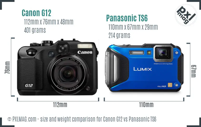Canon G12 vs Panasonic TS6 size comparison
