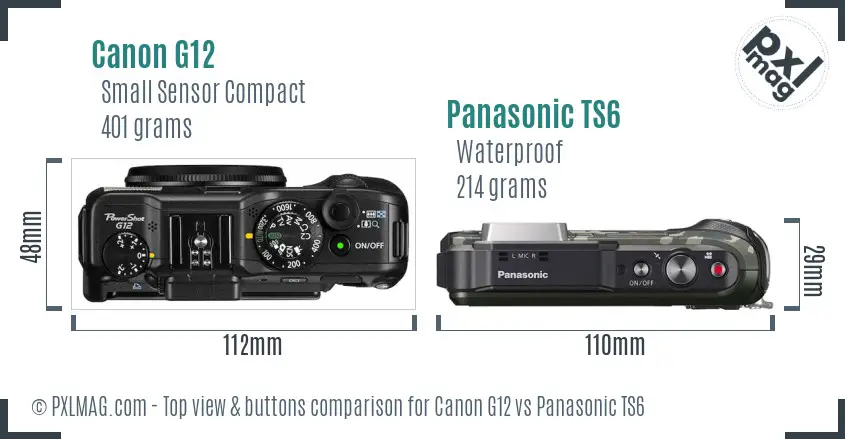 Canon G12 vs Panasonic TS6 top view buttons comparison