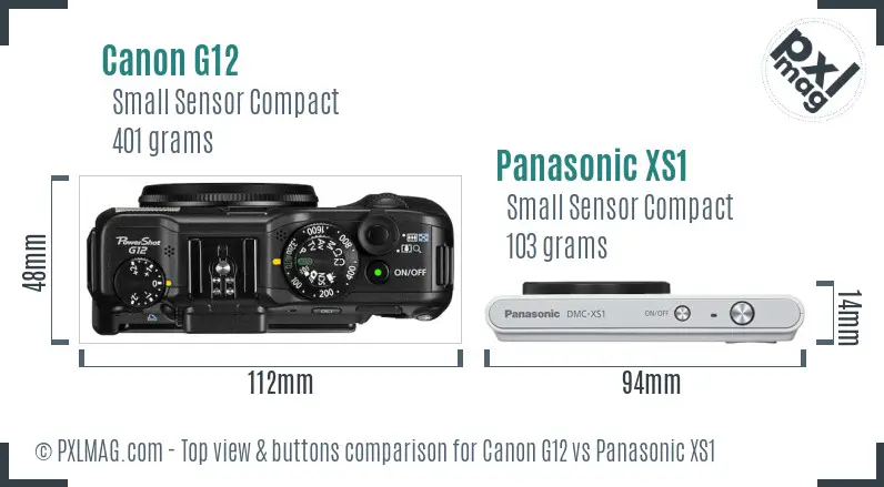 Canon G12 vs Panasonic XS1 top view buttons comparison