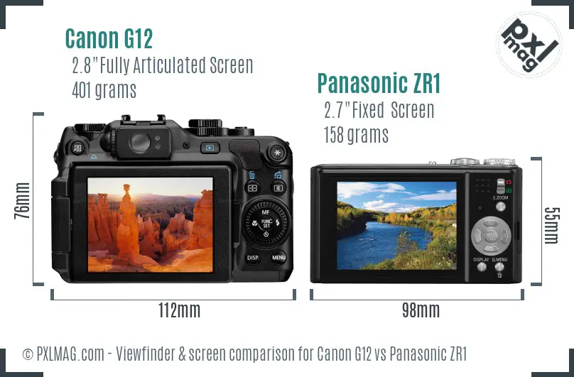 Canon G12 vs Panasonic ZR1 Screen and Viewfinder comparison