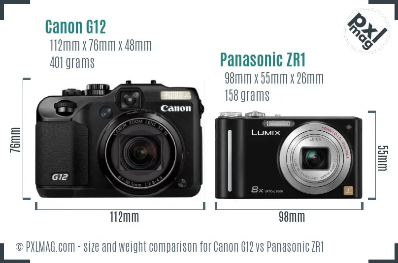Canon G12 vs Panasonic ZR1 size comparison
