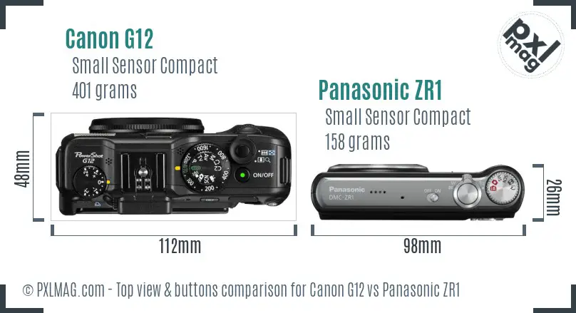 Canon G12 vs Panasonic ZR1 top view buttons comparison