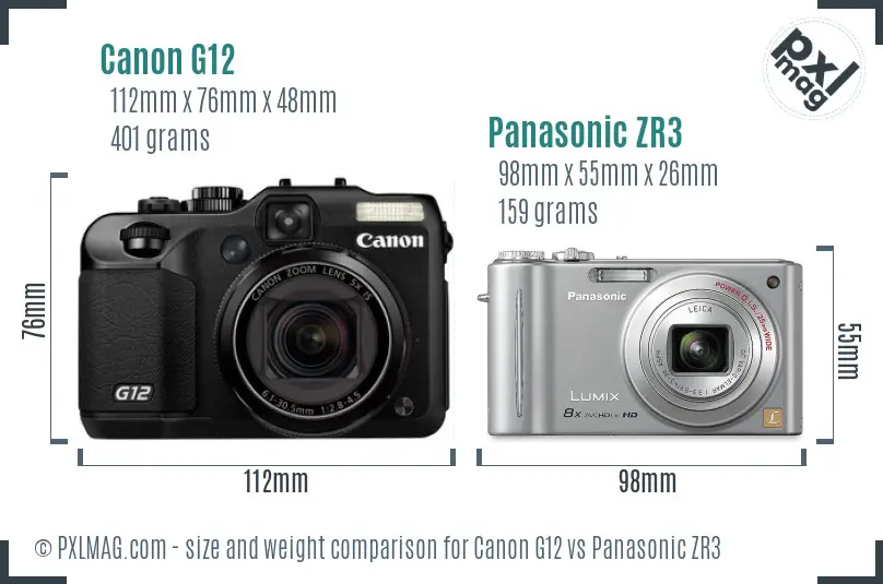 Canon G12 vs Panasonic ZR3 size comparison