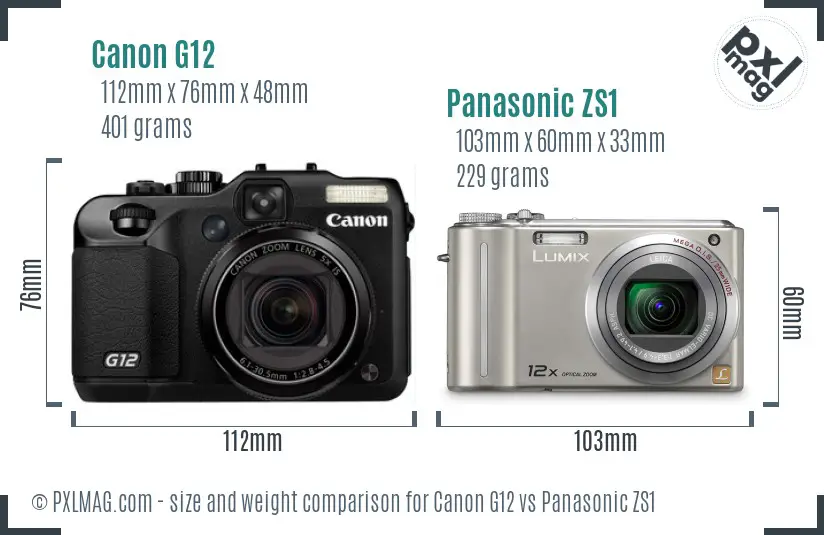 Canon G12 vs Panasonic ZS1 size comparison