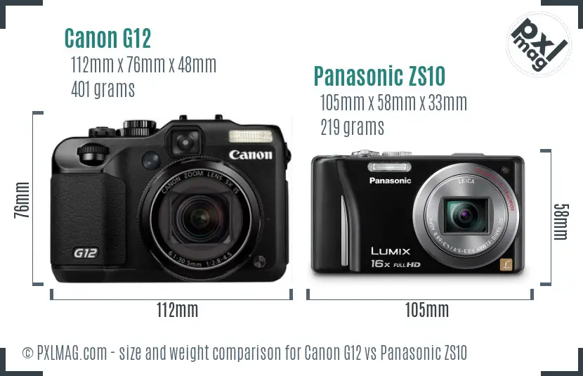 Canon G12 vs Panasonic ZS10 size comparison
