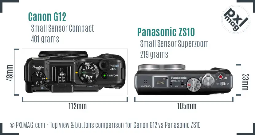 Canon G12 vs Panasonic ZS10 top view buttons comparison