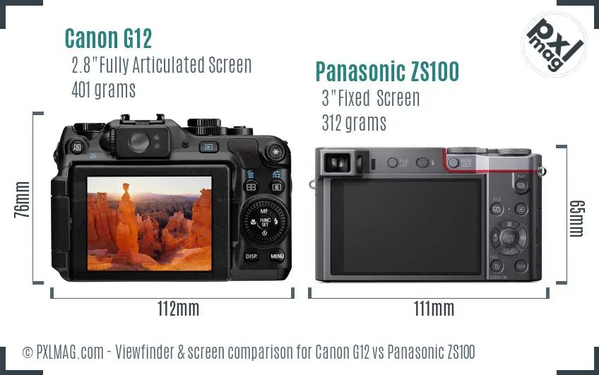 Canon G12 vs Panasonic ZS100 Screen and Viewfinder comparison