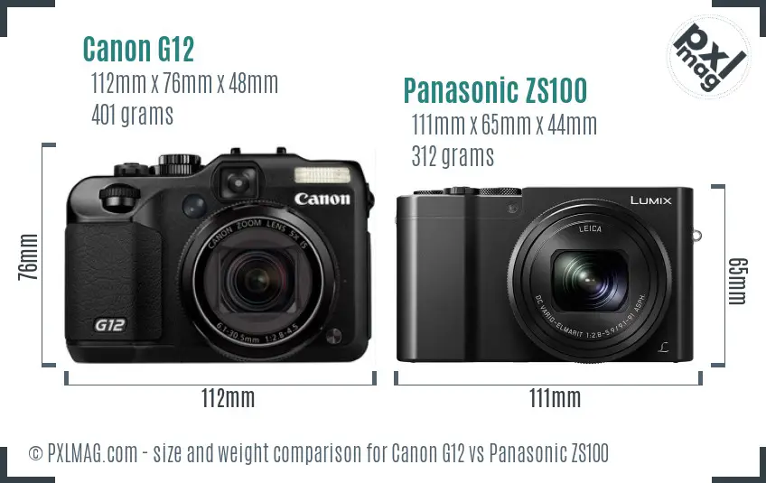Canon G12 vs Panasonic ZS100 size comparison