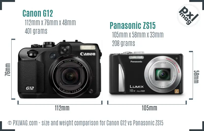 Canon G12 vs Panasonic ZS15 size comparison