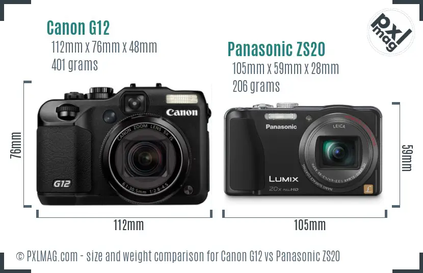 Canon G12 vs Panasonic ZS20 size comparison Canon G12 vs Panasonic ZS20 size comparison