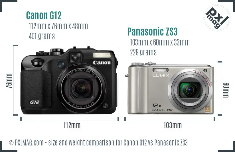 Canon G12 vs Panasonic ZS3 size comparison